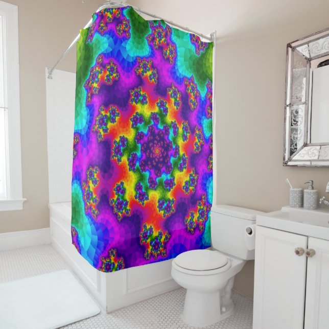 Rainbow Floral Sprinkles Shower Curtain (In Situ)