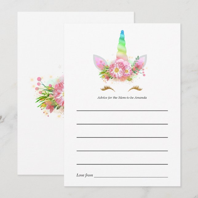 Rainbow Floral Unicorn Baby Shower Advice Card (Front/Back)