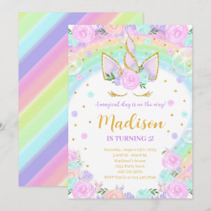 Rainbow Floral Unicorn Birthday Invitation