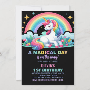 Rainbow Floral Unicorn Birthday Invitations