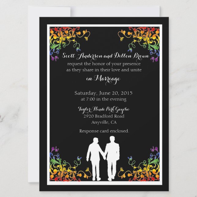 Rainbow Flourishes Gay Wedding Invitations (Front)