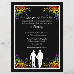 Rainbow Flourishes Gay Wedding Invitations