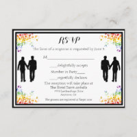 Rainbow Flourishes Gay Wedding RSVP Card