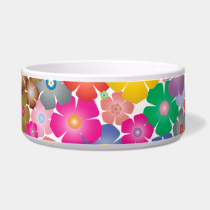 rainbow flower blooms cat food bowl