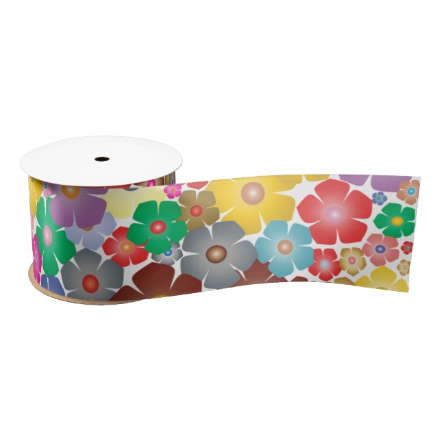 Rainbow flower blooms ribbon satin ribbon (Spool)