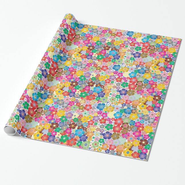 Rainbow flower blooms wrapping paper (Unrolled)