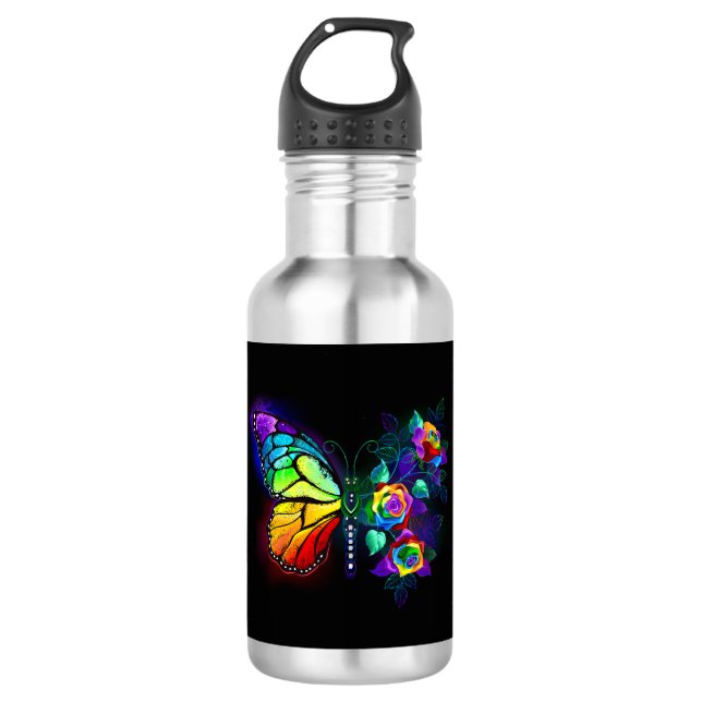 Rainbow flower butterfly 532 ml water bottle (Front)