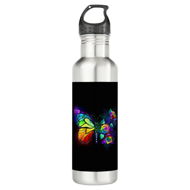 Rainbow flower butterfly 710 ml water bottle (Front)