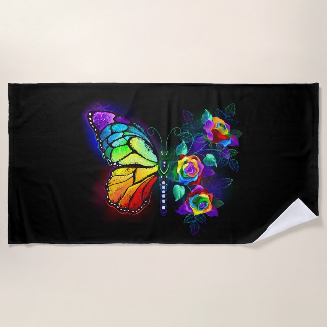 Rainbow flower butterfly beach towel (Front)