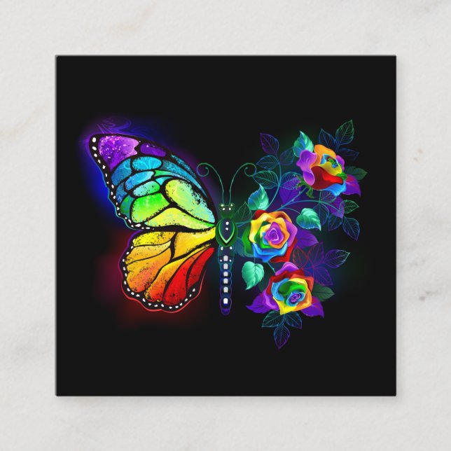 Rainbow flower butterfly calling card (Front)