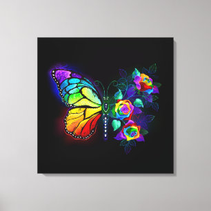 Rainbow flower butterfly canvas print
