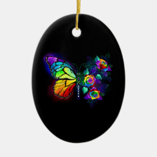 Rainbow flower butterfly ceramic tree decoration