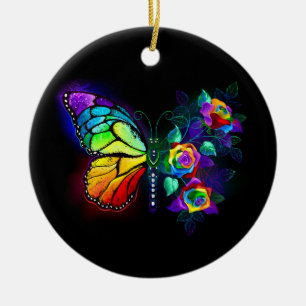 Rainbow flower butterfly ceramic tree decoration