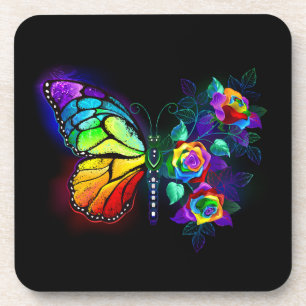 Rainbow flower butterfly coaster