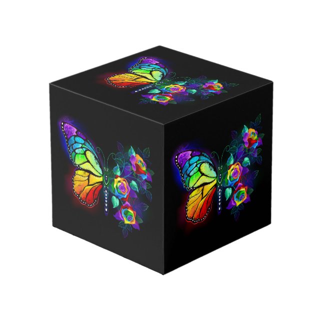 Rainbow flower butterfly cube (Front Angled)