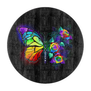 Rainbow flower butterfly cutting board