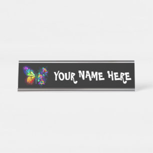 Rainbow flower butterfly desk name plate