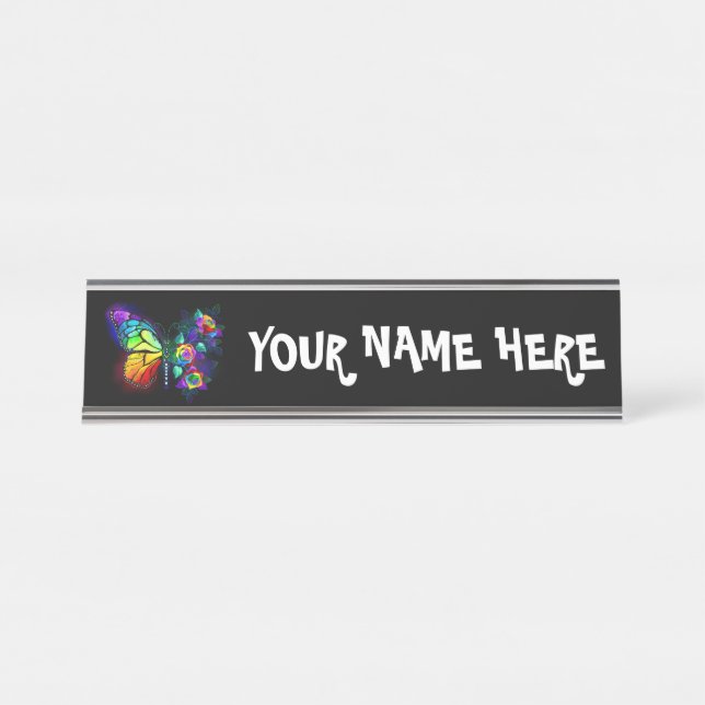 Rainbow flower butterfly desk name plate (Front)