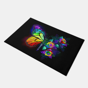 Rainbow flower butterfly doormat