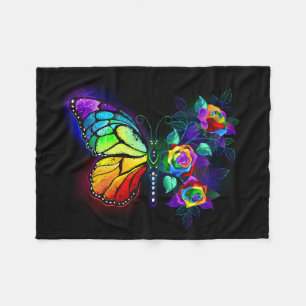 Rainbow flower butterfly fleece blanket