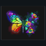 Rainbow flower butterfly flyer<br><div class="desc">Rainbow,  luminous,  artistically painted monarch butterfly with bouquet of iridescent,  bright,  luminescent roses on black background. Rainbow butterfly.</div>