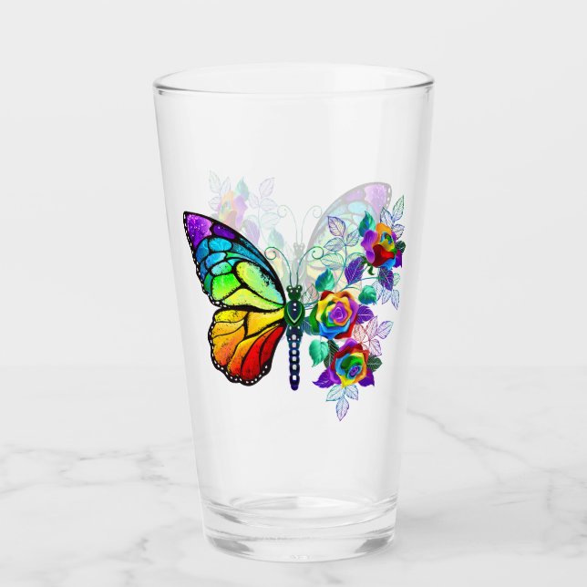 Rainbow flower butterfly glass (Front)