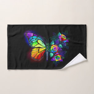 Rainbow flower butterfly hand towel