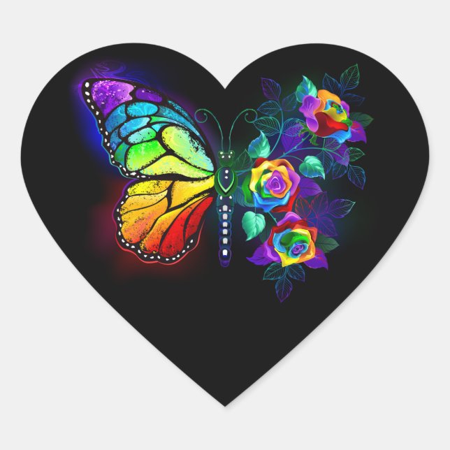 Rainbow flower butterfly heart sticker (Front)