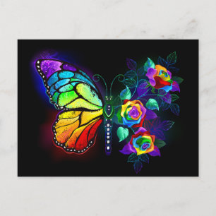 Rainbow flower butterfly holiday postcard