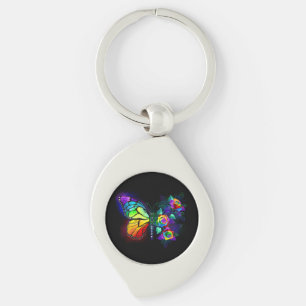Rainbow flower butterfly key ring
