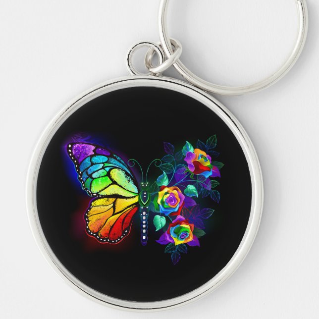 Rainbow flower butterfly key ring (Front)