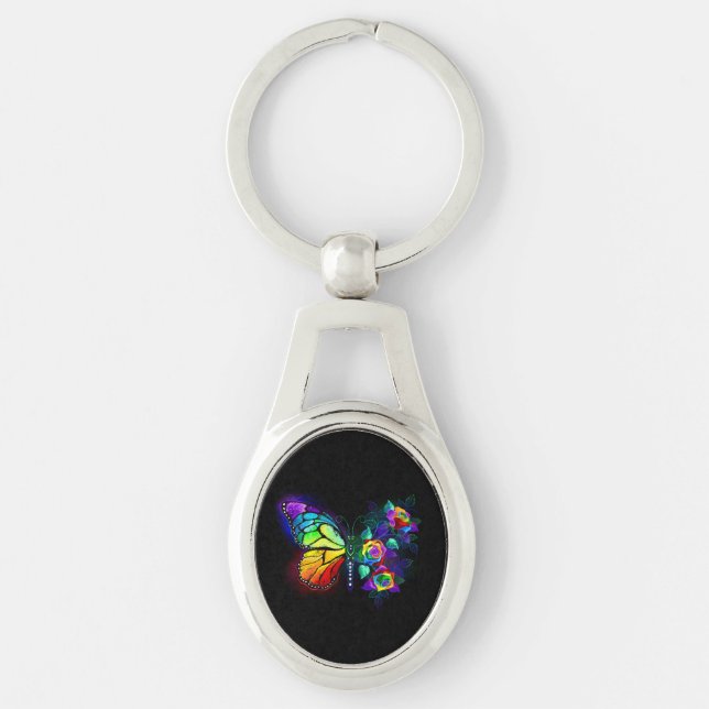 Rainbow flower butterfly key ring (Front)