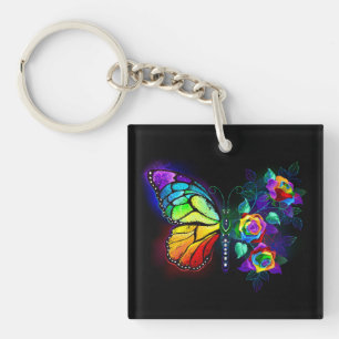 Rainbow flower butterfly key ring