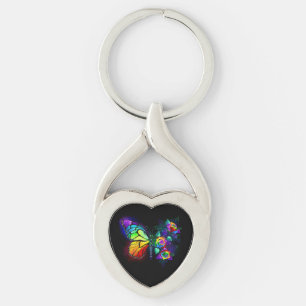 Rainbow flower butterfly key ring