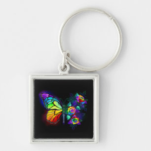 Rainbow flower butterfly key ring