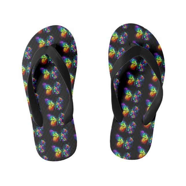 Rainbow flower butterfly kid's flip flops (Footbed)