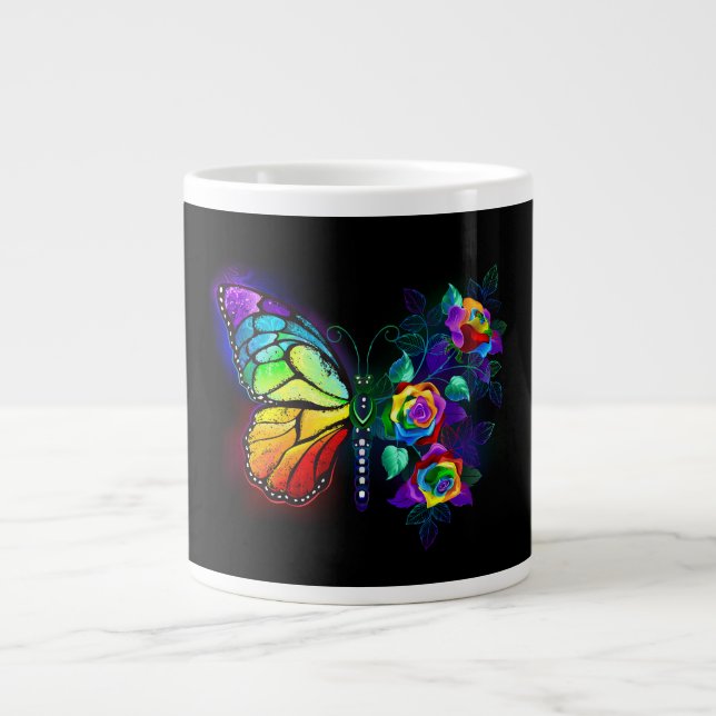 Rainbow flower butterfly large coffee mug (Front)