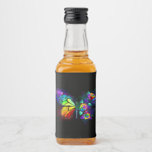 Rainbow flower butterfly liquor bottle label