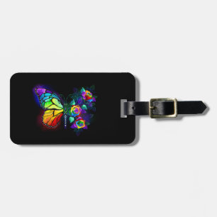Rainbow flower butterfly luggage tag