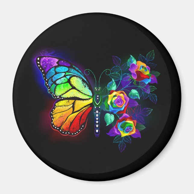 Rainbow flower butterfly magnet (Front)