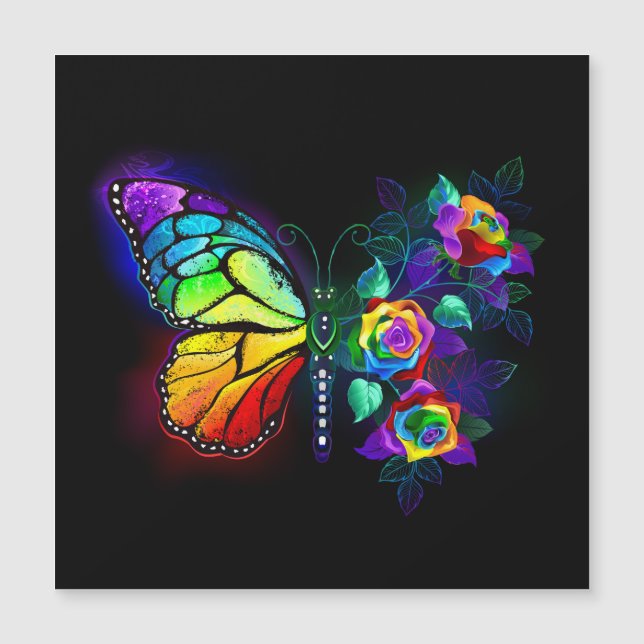 Rainbow flower butterfly magnetic invitation (Front)