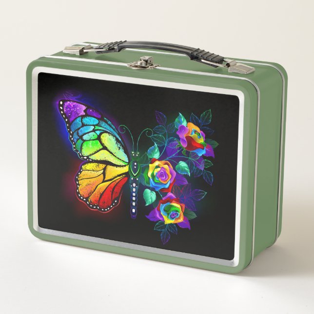 Rainbow flower butterfly metal lunch box (Front)
