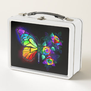 Rainbow flower butterfly metal lunch box