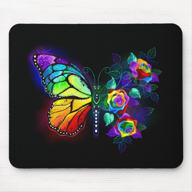 Rainbow flower butterfly mouse mat (Front)