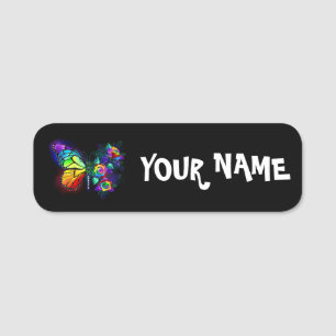 Rainbow flower butterfly name tag