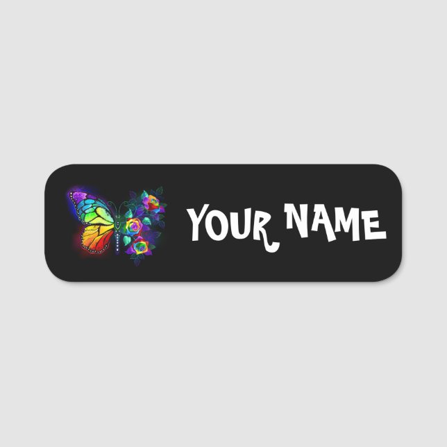 Rainbow flower butterfly name tag (Front)