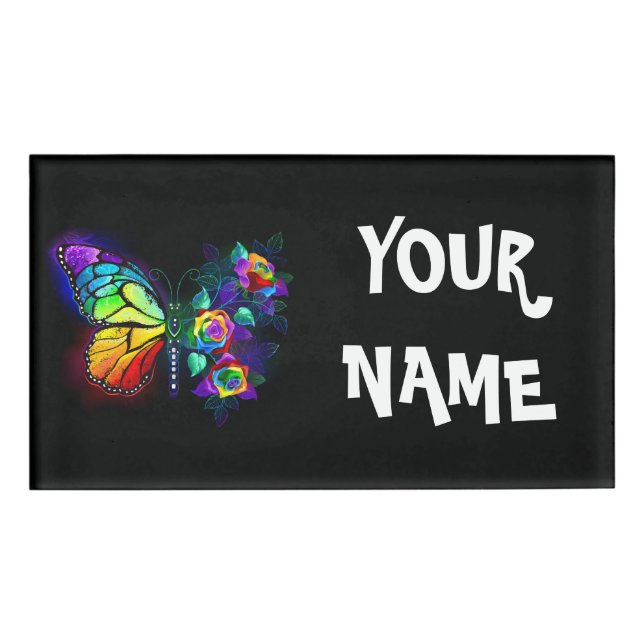 Rainbow flower butterfly name tag (Front)