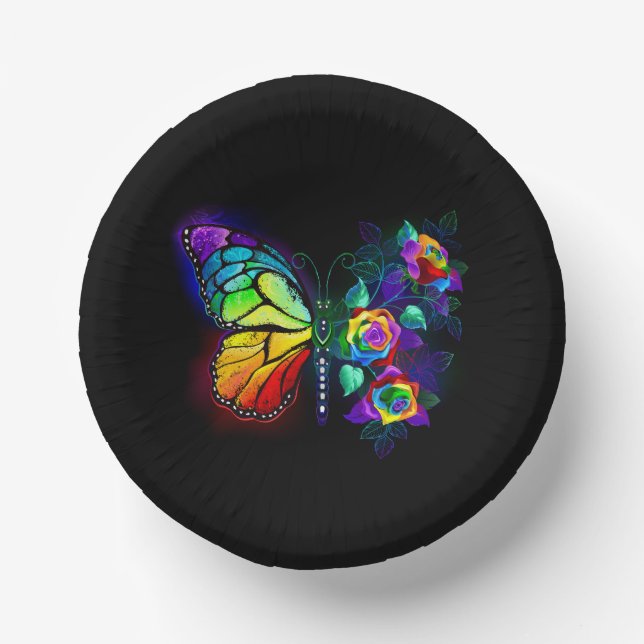 Rainbow flower butterfly paper plate (Front)