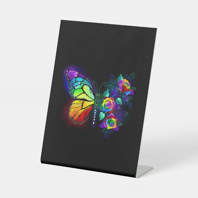 Rainbow flower butterfly pedestal sign (Front)