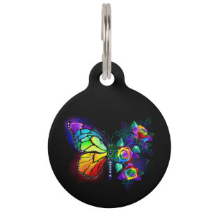 Rainbow flower butterfly pet tag